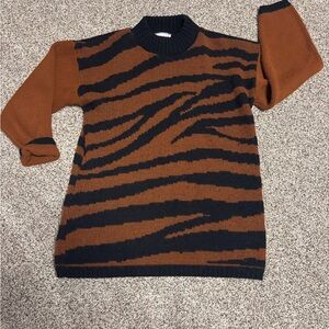 Vintage 80s/90s Tiger Print Pullover Sweater M/L - long length- Brown Black